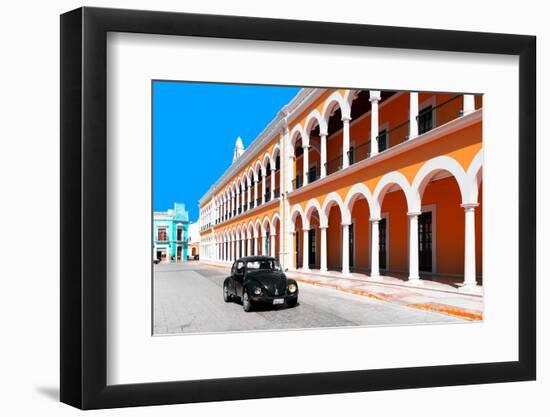 ¡Viva Mexico! Collection - Black VW Beetle and Orange Architecture in Campeche-Philippe Hugonnard-Framed Photographic Print