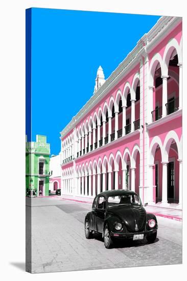 ¡Viva Mexico! Collection - Black VW Beetle and Pink Architecture - Campeche-Philippe Hugonnard-Stretched Canvas