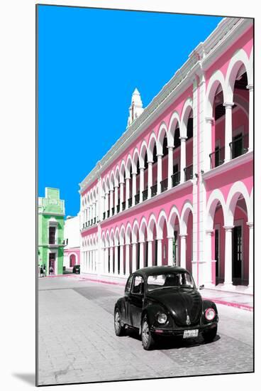 ¡Viva Mexico! Collection - Black VW Beetle and Pink Architecture - Campeche-Philippe Hugonnard-Mounted Premium Photographic Print