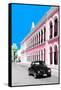¡Viva Mexico! Collection - Black VW Beetle and Pink Architecture - Campeche-Philippe Hugonnard-Framed Stretched Canvas