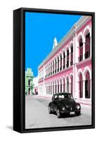 ¡Viva Mexico! Collection - Black VW Beetle and Pink Architecture - Campeche-Philippe Hugonnard-Framed Stretched Canvas