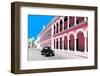 ¡Viva Mexico! Collection - Black VW Beetle and Pink Architecture in Campeche-Philippe Hugonnard-Framed Photographic Print