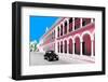 ¡Viva Mexico! Collection - Black VW Beetle and Pink Architecture in Campeche-Philippe Hugonnard-Framed Photographic Print