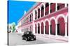 ¡Viva Mexico! Collection - Black VW Beetle and Pink Architecture in Campeche-Philippe Hugonnard-Stretched Canvas