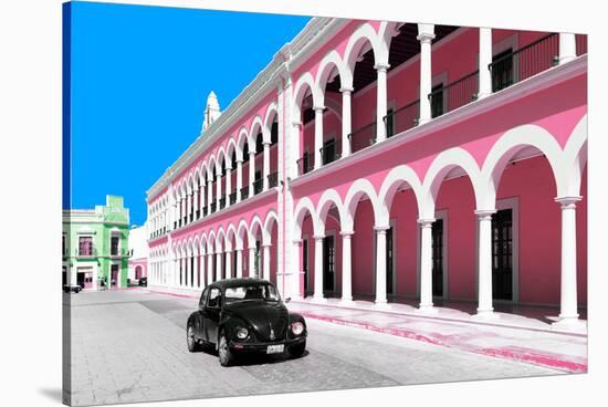 ¡Viva Mexico! Collection - Black VW Beetle and Pink Architecture in Campeche-Philippe Hugonnard-Stretched Canvas