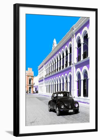 ¡Viva Mexico! Collection - Black VW Beetle and Purple Architecture - Campeche-Philippe Hugonnard-Framed Photographic Print