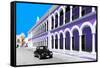¡Viva Mexico! Collection - Black VW Beetle and Purple Architecture in Campeche-Philippe Hugonnard-Framed Stretched Canvas