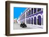 ¡Viva Mexico! Collection - Black VW Beetle and Purple Architecture in Campeche-Philippe Hugonnard-Framed Photographic Print