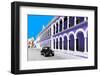 ¡Viva Mexico! Collection - Black VW Beetle and Purple Architecture in Campeche-Philippe Hugonnard-Framed Photographic Print