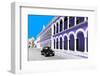 ¡Viva Mexico! Collection - Black VW Beetle and Purple Architecture in Campeche-Philippe Hugonnard-Framed Photographic Print