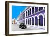 ¡Viva Mexico! Collection - Black VW Beetle and Purple Architecture in Campeche-Philippe Hugonnard-Framed Photographic Print