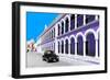 ¡Viva Mexico! Collection - Black VW Beetle and Purple Architecture in Campeche-Philippe Hugonnard-Framed Photographic Print