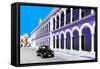 ¡Viva Mexico! Collection - Black VW Beetle and Purple Architecture in Campeche-Philippe Hugonnard-Framed Stretched Canvas