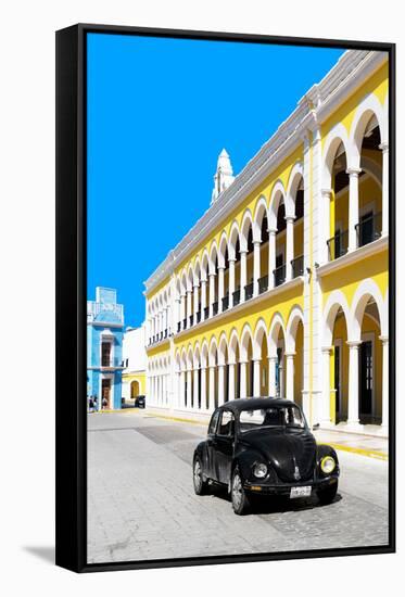 ¡Viva Mexico! Collection - Black VW Beetle and Yellow Architecture - Campeche-Philippe Hugonnard-Framed Stretched Canvas