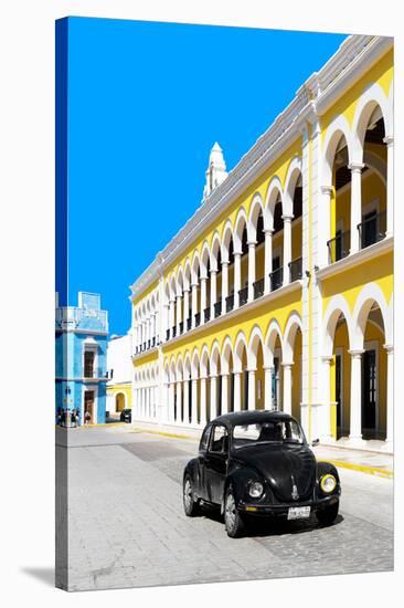 ¡Viva Mexico! Collection - Black VW Beetle and Yellow Architecture - Campeche-Philippe Hugonnard-Stretched Canvas