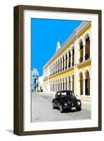 ¡Viva Mexico! Collection - Black VW Beetle and Yellow Architecture - Campeche-Philippe Hugonnard-Framed Photographic Print