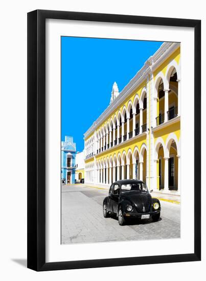 ¡Viva Mexico! Collection - Black VW Beetle and Yellow Architecture - Campeche-Philippe Hugonnard-Framed Photographic Print