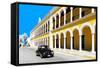 ¡Viva Mexico! Collection - Black VW Beetle and Yellow Architecture in Campeche-Philippe Hugonnard-Framed Stretched Canvas