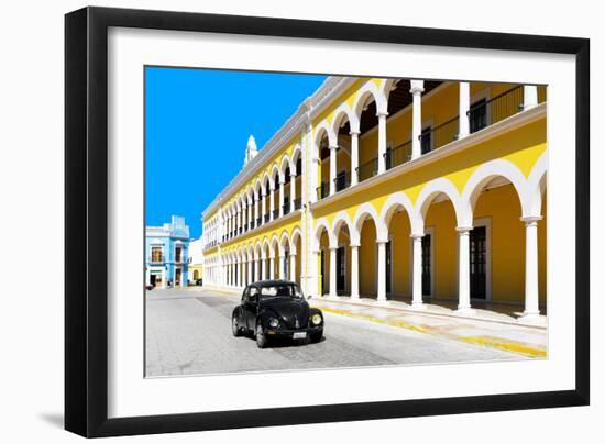 ¡Viva Mexico! Collection - Black VW Beetle and Yellow Architecture in Campeche-Philippe Hugonnard-Framed Premium Photographic Print