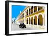 ¡Viva Mexico! Collection - Black VW Beetle and Yellow Architecture in Campeche-Philippe Hugonnard-Framed Premium Photographic Print