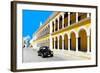 ¡Viva Mexico! Collection - Black VW Beetle and Yellow Architecture in Campeche-Philippe Hugonnard-Framed Photographic Print