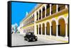 ¡Viva Mexico! Collection - Black VW Beetle and Yellow Architecture in Campeche-Philippe Hugonnard-Framed Stretched Canvas