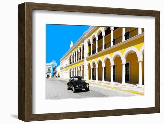 ¡Viva Mexico! Collection - Black VW Beetle and Yellow Architecture in Campeche-Philippe Hugonnard-Framed Photographic Print