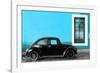 ¡Viva Mexico! Collection - Black VW Beetle Car with Blue Street Wall-Philippe Hugonnard-Framed Photographic Print