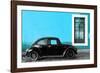 ¡Viva Mexico! Collection - Black VW Beetle Car with Blue Street Wall-Philippe Hugonnard-Framed Photographic Print