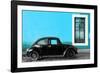 ¡Viva Mexico! Collection - Black VW Beetle Car with Blue Street Wall-Philippe Hugonnard-Framed Photographic Print