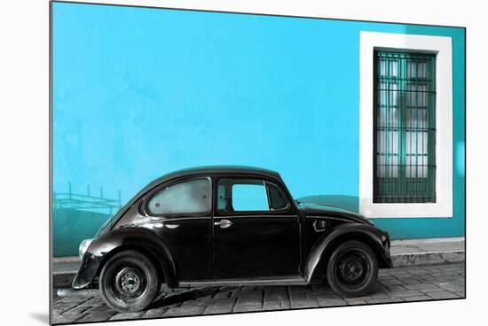¡Viva Mexico! Collection - Black VW Beetle Car with Blue Street Wall-Philippe Hugonnard-Mounted Photographic Print