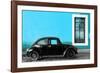 ¡Viva Mexico! Collection - Black VW Beetle Car with Blue Street Wall-Philippe Hugonnard-Framed Photographic Print