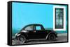 ¡Viva Mexico! Collection - Black VW Beetle Car with Blue Street Wall-Philippe Hugonnard-Framed Stretched Canvas