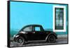 ¡Viva Mexico! Collection - Black VW Beetle Car with Blue Street Wall-Philippe Hugonnard-Framed Stretched Canvas