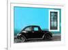 ¡Viva Mexico! Collection - Black VW Beetle Car with Blue Street Wall-Philippe Hugonnard-Framed Photographic Print