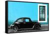 ¡Viva Mexico! Collection - Black VW Beetle Car with Blue Street Wall-Philippe Hugonnard-Framed Stretched Canvas