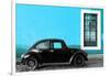 ¡Viva Mexico! Collection - Black VW Beetle Car with Blue Street Wall-Philippe Hugonnard-Framed Photographic Print