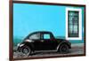 ¡Viva Mexico! Collection - Black VW Beetle Car with Blue Street Wall-Philippe Hugonnard-Framed Photographic Print