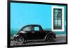 ¡Viva Mexico! Collection - Black VW Beetle Car with Blue Street Wall-Philippe Hugonnard-Framed Photographic Print