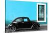 ¡Viva Mexico! Collection - Black VW Beetle Car with Blue Street Wall-Philippe Hugonnard-Stretched Canvas