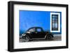 ¡Viva Mexico! Collection - Black VW Beetle Car with Dark Blue Street Wall-Philippe Hugonnard-Framed Premium Photographic Print