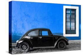 ¡Viva Mexico! Collection - Black VW Beetle Car with Dark Blue Street Wall-Philippe Hugonnard-Stretched Canvas