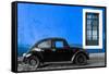 ¡Viva Mexico! Collection - Black VW Beetle Car with Dark Blue Street Wall-Philippe Hugonnard-Framed Stretched Canvas