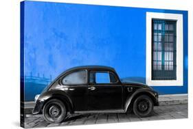 ¡Viva Mexico! Collection - Black VW Beetle Car with Dark Blue Street Wall-Philippe Hugonnard-Stretched Canvas