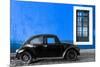 ¡Viva Mexico! Collection - Black VW Beetle Car with Dark Blue Street Wall-Philippe Hugonnard-Mounted Photographic Print