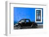 ¡Viva Mexico! Collection - Black VW Beetle Car with Dark Blue Street Wall-Philippe Hugonnard-Framed Photographic Print