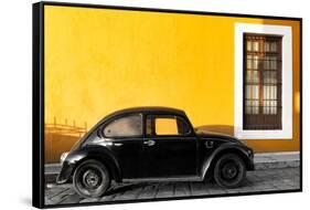 ¡Viva Mexico! Collection - Black VW Beetle Car with Gold Street Wall-Philippe Hugonnard-Framed Stretched Canvas