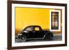 ¡Viva Mexico! Collection - Black VW Beetle Car with Gold Street Wall-Philippe Hugonnard-Framed Photographic Print