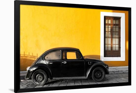 ¡Viva Mexico! Collection - Black VW Beetle Car with Gold Street Wall-Philippe Hugonnard-Framed Photographic Print