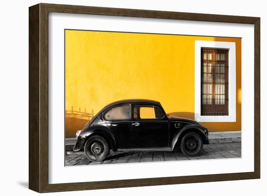 ¡Viva Mexico! Collection - Black VW Beetle Car with Gold Street Wall-Philippe Hugonnard-Framed Photographic Print